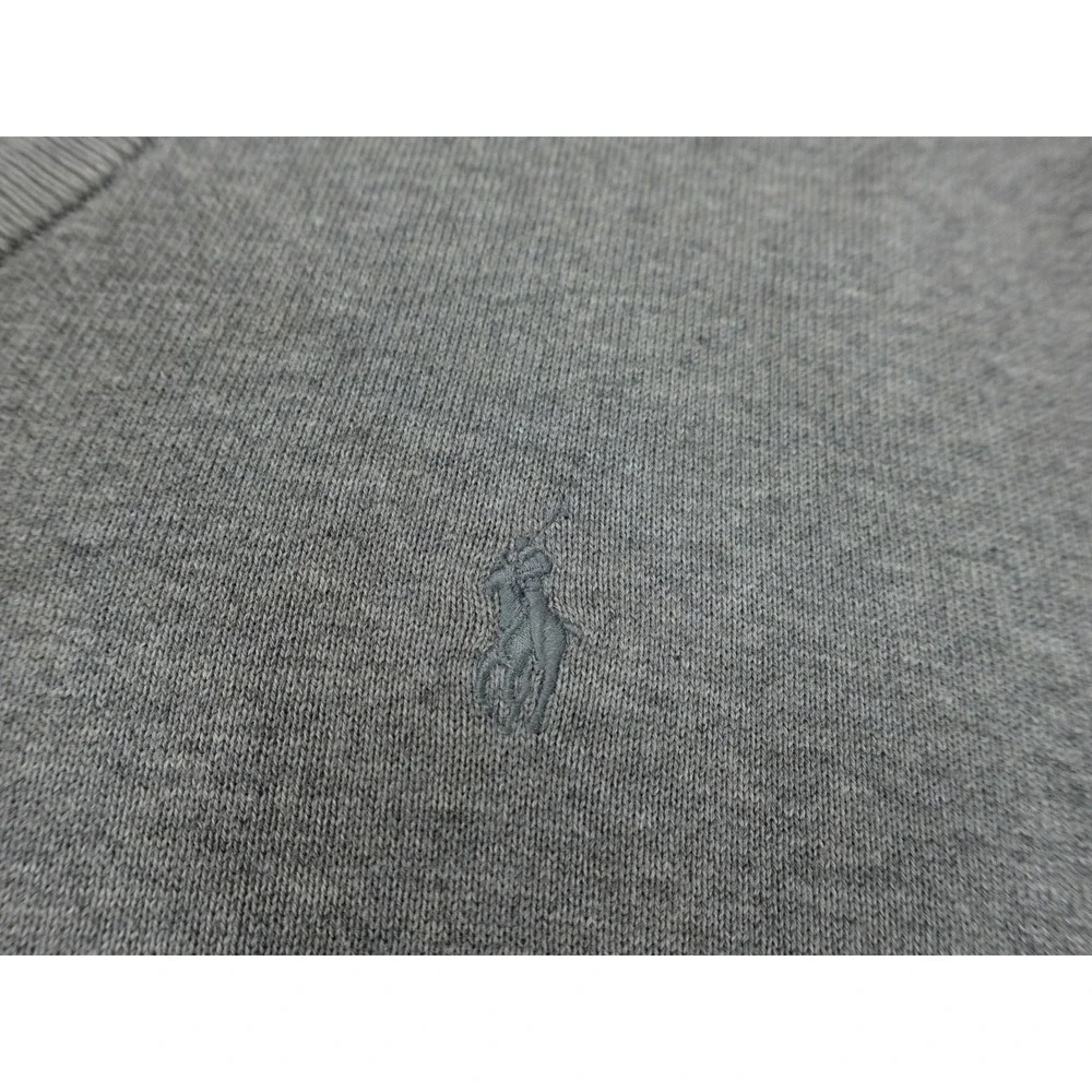Polo Ralph Lauren V-Neck Sweater Mens Large Grey Pima Cotton Pony Logo